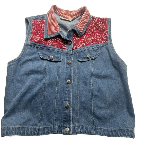 Rosette’s Denim Jacket XL Women’s Button Red accent Western Country Casual - Picture 1 of 6
